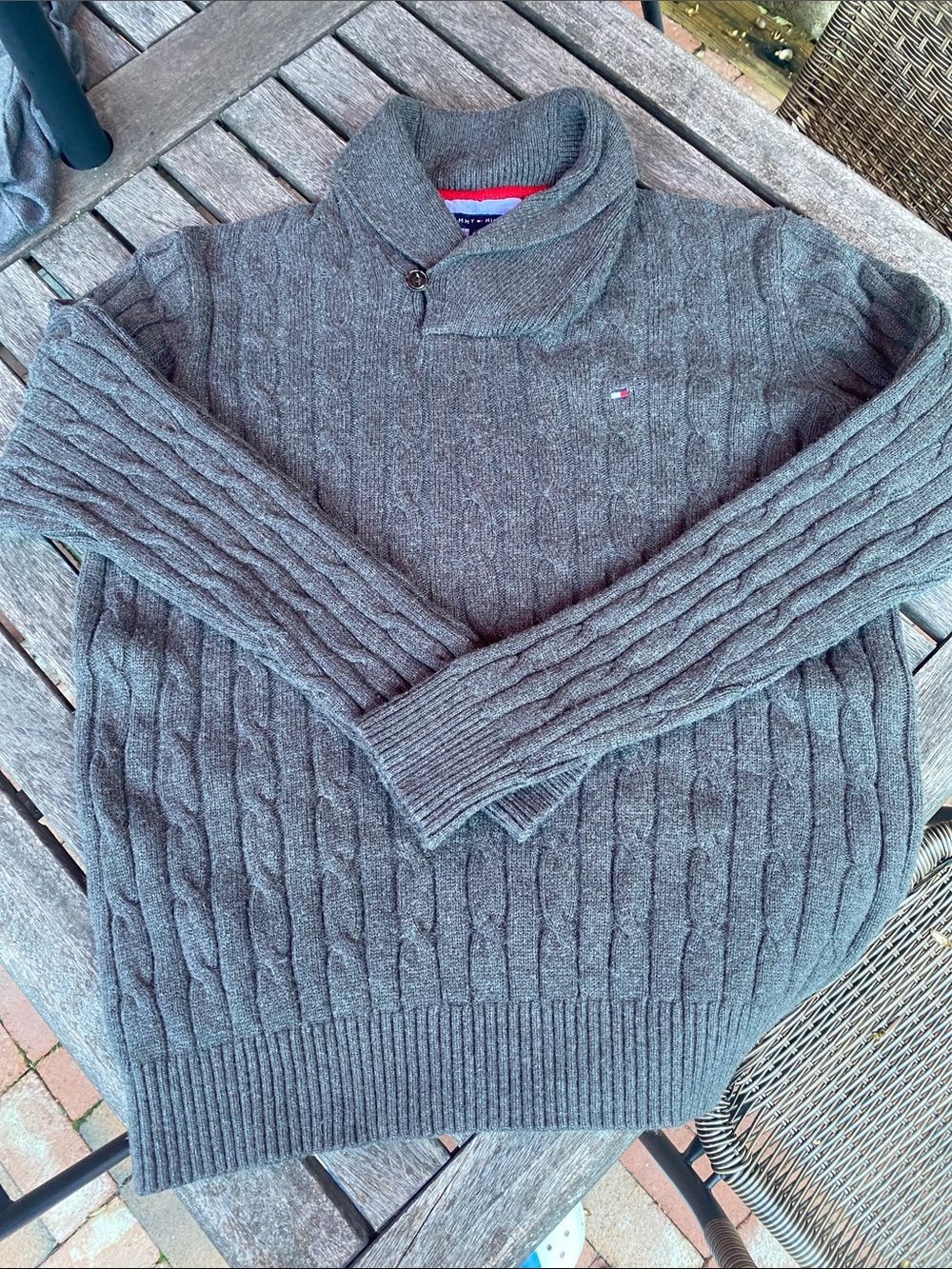 Tommy Hilfiger Men's Gray Cable-Knit Shawl Collar Sweater